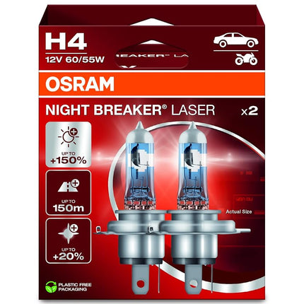 Osram Night Breaker Laser H4, 150% More Brightness