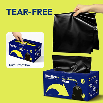 KeenEcho 200L Heavy Duty Garbage Bags 30 Count, 30 μm, Strong Black Bin Liners, Leakproof Star Seal for Construction, Yard, Demolition Debris