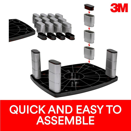 3M Office Adjustable Monitor Stand, 50.8 x 30.48 x 14.9 cm - Black/Silver