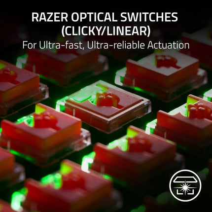 Teclado para juegos Razer DeathStalker V2: Switches ópticos de perfil bajo - Púrpura Clicky - Teclas recubiertas ultraduraderas - Placa superior de aluminio duradero - Rodillo multifunción y botón multimedia - Chroma RGB