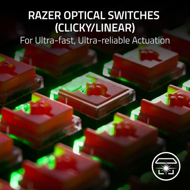 Razer DeathStalker V2 Gaming Keyboard: Low-Profile Optical Switches - Clicky Purple - Ultra-Durable Coated Keycaps - Durable Aluminum Top Plate - Multi-Function Roller and Media Button - Chroma RGB