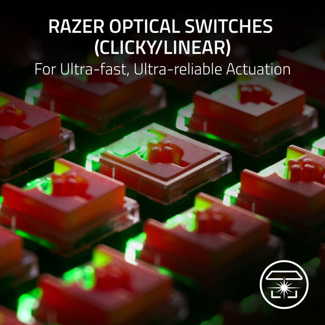 Clavier de jeu Razer DeathStalker V2 : Switches optiques low-profile - Violet Cliquety - Capuchons de touche ultra-durables - Plaque supérieure en aluminium durable - Molette multifonction et bouton média - Chroma RGB