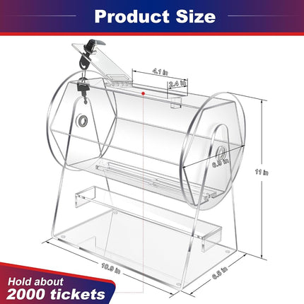Acrylic Raffle Drum, Clear Raffle Ticket Spinner Cage, Transparent Raffle Ticket Box for Lottery Games, Bingo, Raffle Balls