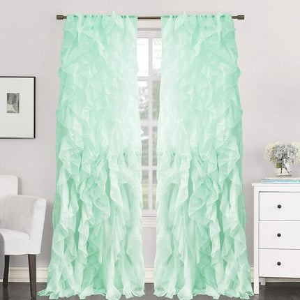 Sweet Home Collection - Paquete de 2 paneles de ventana, cortinas de gasa transparente, diseño de cascada vertical con volantes, 274 x 127 cm, color menta