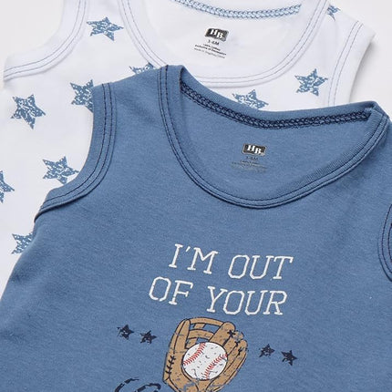 Hudson Baby Lot de 5 body sans manches en coton pour bébé, motif baseball, 6-9 mois