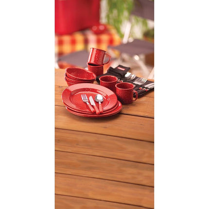 Coleman 24-Piece Enamel Dinnerware Set for Outdoor Dining, Dishwasher Safe, Full Dinnerware & Flatware Set for 4 People
