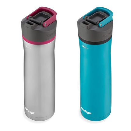 Contigo Cortland Chill 2.0 Water Bottle with AUTOSEAL Lid | Stainless Steel Water Bottle, 24 oz., 2-Pack, Juniper & Dragon Fruit, Pink and Black