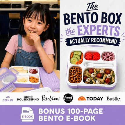 Bento-Box with Bag and Ice Pack Set. Lunch Boxes Snack Containers for Kids Boys Girls Adults. 6 Compartments, Leakproof Portion Container Boxes Insulated Bags for School Lunches, BPA Free, Purple…
