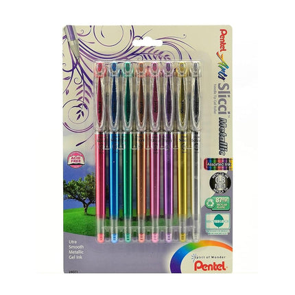 Pentel Slicci Gel Metallic Pen Set of 8