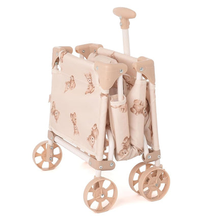 Roma Teddy Toy Wagon with Adjustable Handle, Cute Cream and Teddy Pattern, Kids Toys Baby Doll Pram, Lightweight Foldable Seat for Dolls Up to 42cm, Indoor/Outdoor Play, Ages 3+