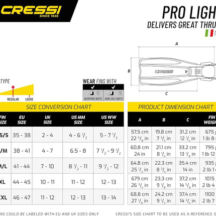 Cressi Unisex's Pro Light - Premium Scuba Diving Heel Fins, Yellow, X-Large
