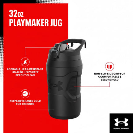 Botellas de agua aisladas Under Armour de 946 ml - Jarra de agua deportiva con asa, gancho para valla, resistente a fugas para béisbol, fútbol y más, botellas de agua de 946 ml, botella de agua deportiva aislada