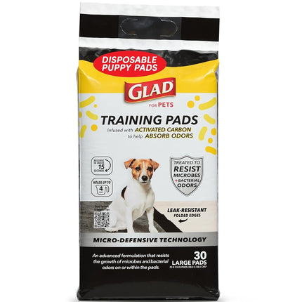 Glad for Pets Activated Carbon Puppy Training Pads with Micro-Defensive Technology, 23"x23" 30ct | Ultra Absorbent, Odor Control, Heavy Duty Puppy Potty Training Pads