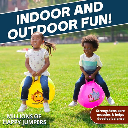 Flybar Hopper Ball for Kids, Inflatable Bouncy Ride-On Ball w/Handle for Indoor & Outdoor Active Play, Includes Pump, Jump Toy for Boys & Girls, Supports Up to 165 lbs, Ages 3+, 18-Inch, Small
