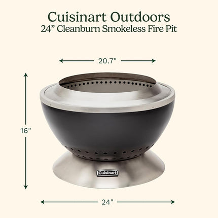 Cuisinart 24” Cleanburn Smokeless Fire Pit with Removable Ash Pan, Portable Outdoor Wood Burning Fireplace, Easy Assembly and Cleanup, Stainless Steel (COH-800C)