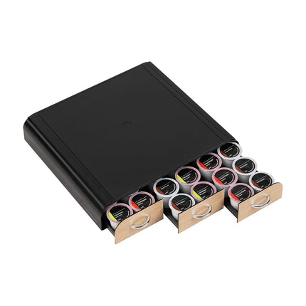 Mind Reader 36 Capacity 'Anchor' Triple Drawer K-Cup, Dolce Gusto, CBTL, Verismo, Single Serve Coffee Pod Holder Drawer, Black with Brown Wood Veneer