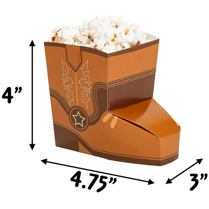 Fun Express Brown Western/Cowboy Boot-Shaped Popcorn Boxes - 4.75" x 4" (Pack of 24) - Perfect for Western-Themed Parties & Snack Tables