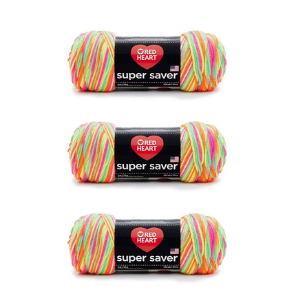Red Heart Super Saver Pack of 3 - Day Glow - 7oz/198g - Acrylic - 4 Medium (Worsted) - 364 Yards - Knitting, Crocheting, Crafts & Amigurumi