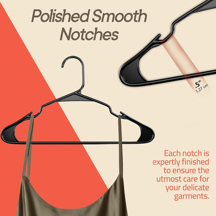 Premium Clothes Hangers – Space-Saving Slim Design, Lightweight and Durable Plastic with Smart Shoulder Grooves, Versatile Usage for Organizing Laundry, Coats, and Clothes, Black, Pack of 50