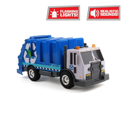 Mighty Fleet Rescue Force 12" Garbage Truck Toy – Realistic Lights & Sounds, Detachable Recycling Bin, Durable Free-Wheeling Design – Ages 3+