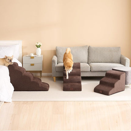 EHEYCIGA Curved Dog Steps for Bed and Sofa 50cm H, 4-Step, Brown