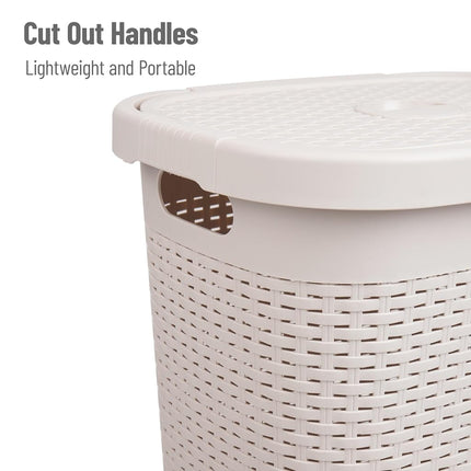 Mind Reader Lid, Wicker Design, Plastic, 17.65" L x 13.75" W x 21" H, Ivory 50 Liter Hamper, Single