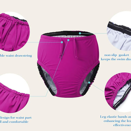 EEOST Big Kids/Youth Reusable Swim Diapers Special Needs Swimwear for Incontinence Cloth Diaper Covers Waterproof,Leakproof, Unisex (Pink, 10-12T)