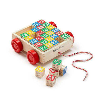 Melissa & Doug Classic ABC Wooden Block Cart (Educational Toy With 30 Solid Wood Blocks)