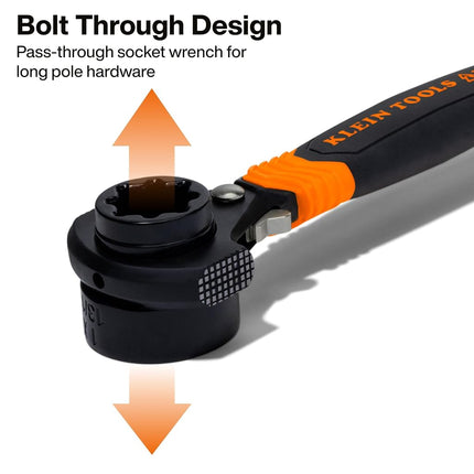 KLEIN TOOLS KT175HFINS 7-in-1 Insulated Lineman Wrench with Dual Hammer Faces, Ratcheting Pass-Through Design, 1000V Rated, Multi-Size Utility Wrench for Pole Hardware