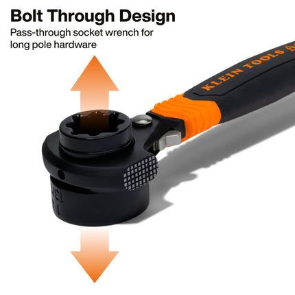 KLEIN TOOLS KT175HFINS 7-in-1 Insulated Lineman Wrench with Dual Hammer Faces, Ratcheting Pass-Through Design, 1000V Rated, Multi-Size Utility Wrench for Pole Hardware