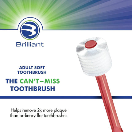 Brilliant Soft Toothbrush for Adults - with Over 14,000 360 Degree Micro-Fine, Rounded-Tip Bristles for Easy & Effective Cleaning, Red-Clear, 2 Count