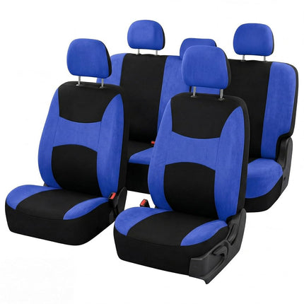 FH Group Automotive Seat Covers Blue Black Universal Fit Bucket Bench Cover fits most Cars, SUVs, and Trucks (Full Set Airbag Compatible with Split Bench) FB030BLUEBLACK115-SEAT