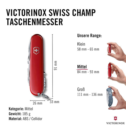 Victorinox Swiss Army Pocket Knife Swiss Champ with 33 Functions, Red
