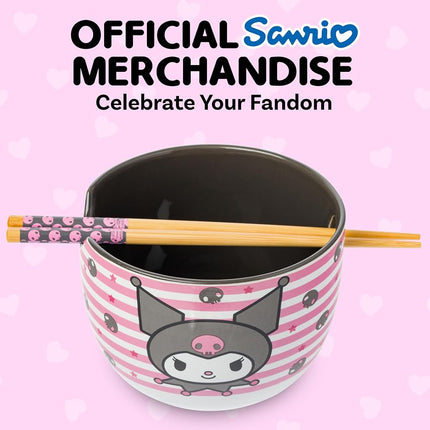 Silver Buffalo Hello Kitty and Friends Kuromi Skulls and Stars Ceramic Ramen Noodle Rice Bowl with Chopsticks, Microwave Safe, 20 Ounces