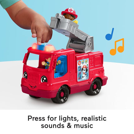 Fisher-Price Little People Toddler Toy Fire Truck Musical Push-Along Vehicle with 2 Figures for Pretend Play Ages 1+ Years, HXC12