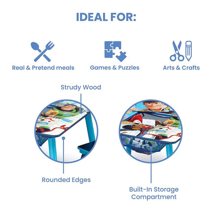 Juego de mesa y sillas infantiles Delta Children con almacenamiento (2 sillas incluidas) - Ideal para manualidades, la hora de la merienda, la escuela en casa, las tareas y más, Disney/Pixar Toy Story 4