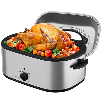 SUNVIVIPRO Roaster Oven 28 Quart, Electric Turkey Roaster with Self-Basting Lid, Removable Pan & Rack, Variable Temp Control, Stainless Steel Silver