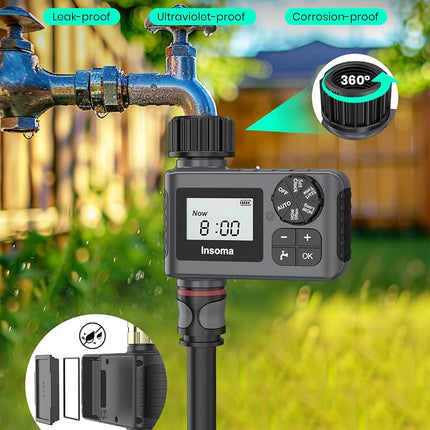 Insoma Outdoor Garden Hose Faucet Timers, Programmable Water Sprinkler Timer with Rain Delay/Manual/Automatic Drip Irrigation and Lawn Watering System for Yard, 1 Outlet