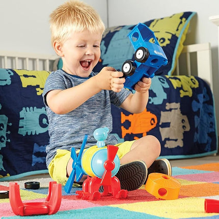 Learning Resources 1-2-3 Build It - Rocket-Train-Helicopter, Fine Motor Toy, Kids Building Set