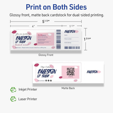 Avery Printable Rectangle Tickets, 1-3/4" x 5-1/2", Glossy White Cardstock, Laser/Inkjet Printable, 500 Total