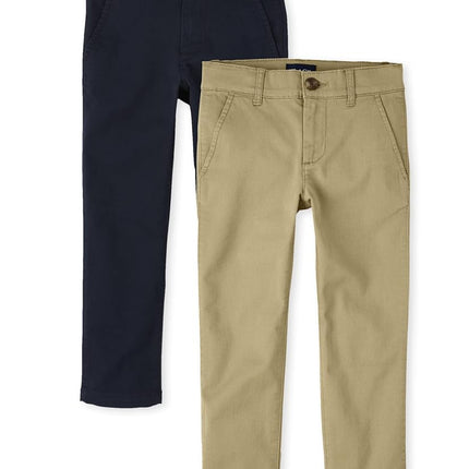 The Children's Place Pantalon chino skinny extensible pour garçons, paquet de 2, lin/bleu marine, paquet de 2, 7