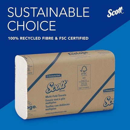Scott Multifold Hand Towels, Z-Fold White Paper Towels for Bathroom, Soft, Strong, Eco-Friendly, Highly Absorbent, 16 Packs x 250 Z-Fold Paper Sheets (4,000 Sheets Total). Model nr. 1804
