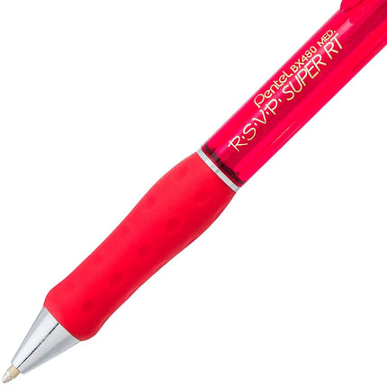 Bolígrafo Pentel RSVP Super RT, (1,0 mm) trazo medio, tinta roja, caja de 12 unidades, (BX480-B)