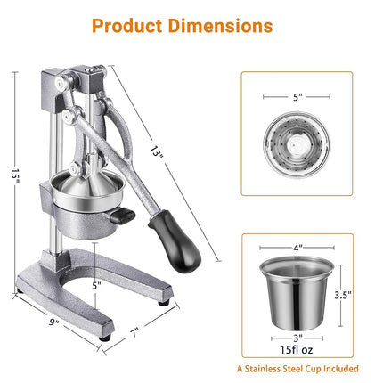 TONGCHANT Cast Iron Manual Juicer for Orange Lemon Citrus &Pomegranate
