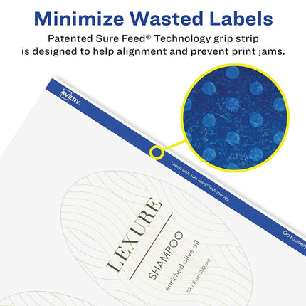 Avery Matte White Removable Oval Labels with Sure Feed Technology, Print-to-The-Edge, 3" x 5", 300 Removable Labels, Laser/Inkjet Printable Labels