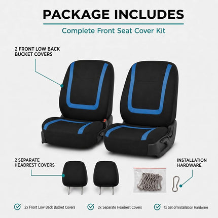 FH Group Car Seat Covers Front Set in Cloth -Car Seat Covers for Low Back Car Seats with Removable Headrest,Universal Fit,Automotive Seat Covers,Washable Car Seat Cover for SUV,Sedan,Van Blue