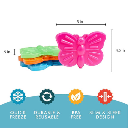 Cool Coolers Kids Lunch Box Ice Packs, Slim Ice Packs for Lunch Bags, Lunch Ice Packs ReusableMulticolored 4 Pack (Butterfly)