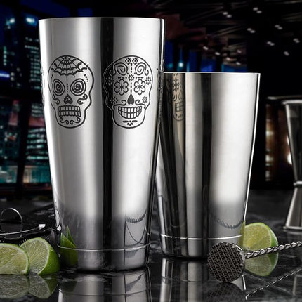 Barfly Skull Cocktail Shaker Tin Set (18 oz and 28 oz),Stainless Steel, Skull,M37009SKU