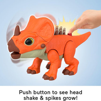 Fisher-Price Imaginext Jurassic World: Rebirth Dinosaur Action Figure with Kid-Activated Motion & Growing Spikes, 7.75-inch Aquilops Dino Toy, JGP99