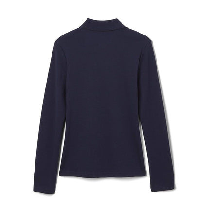 French Toast Girls' Long Sleeve Polo with Picot Collar, Navy, 3T